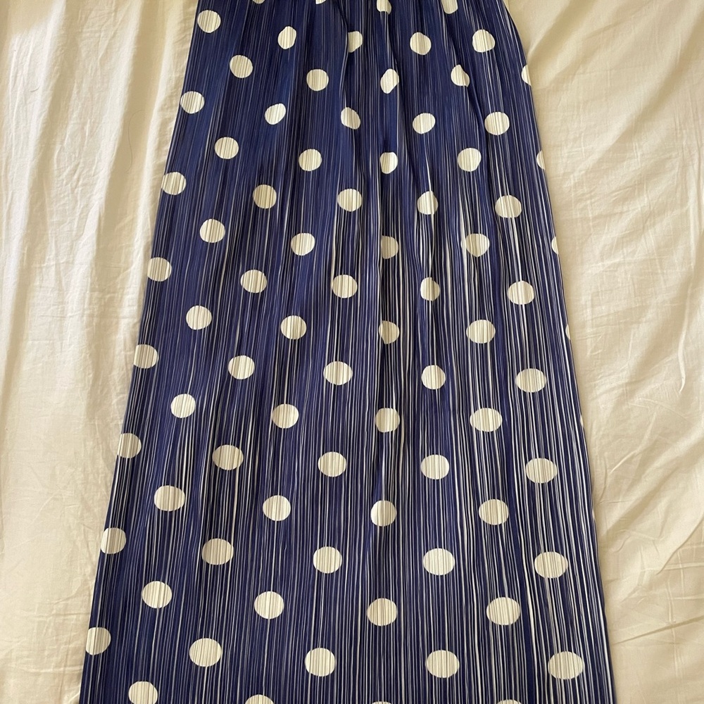 Issey Miyake pleats please Blue and White Polka Dot A-Line Skirt